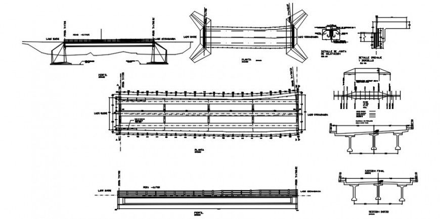 CAD structural drawings of bridge 2d view autocad software file