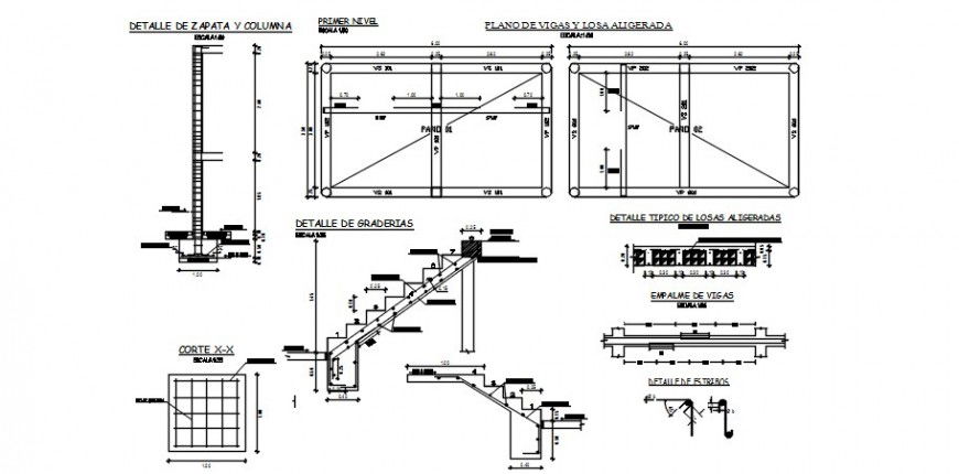 CAD structural drawings of footing and staircase detailing dwg file