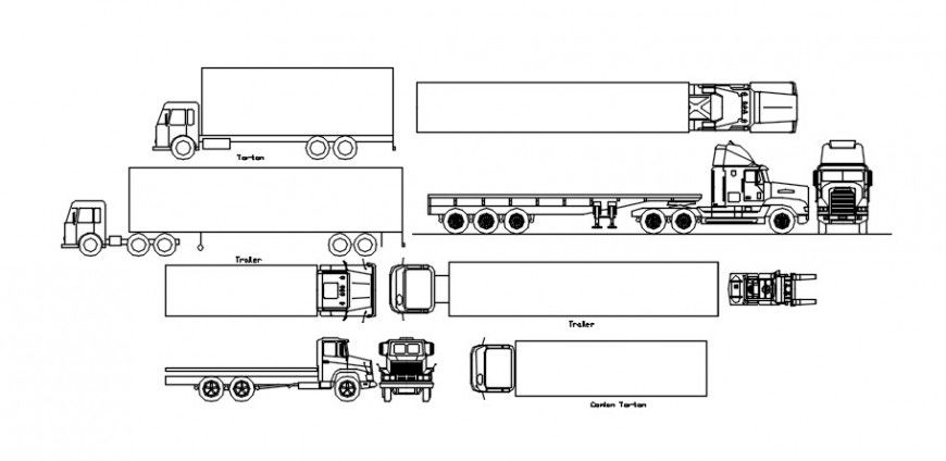 CAD transportation blocks details of truck 2d view autocad file