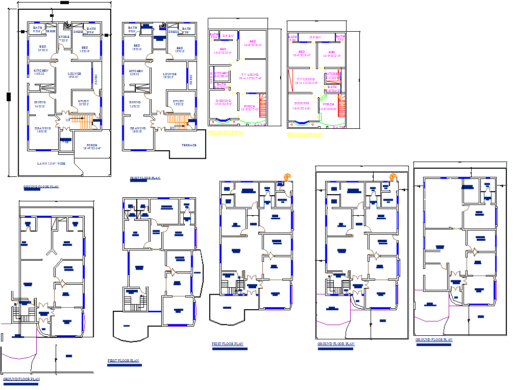 Ground and First Floor AutoCAD House Plan with Bedroom and Kitchen