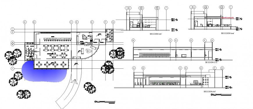 Café and bar detail layout drawing in dwg AutoCAD file.