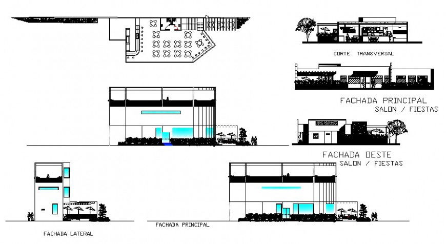 Cafe area floor plan and elevation in auto cad