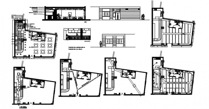 Cafe bar elevation plan and section dwg autocad file