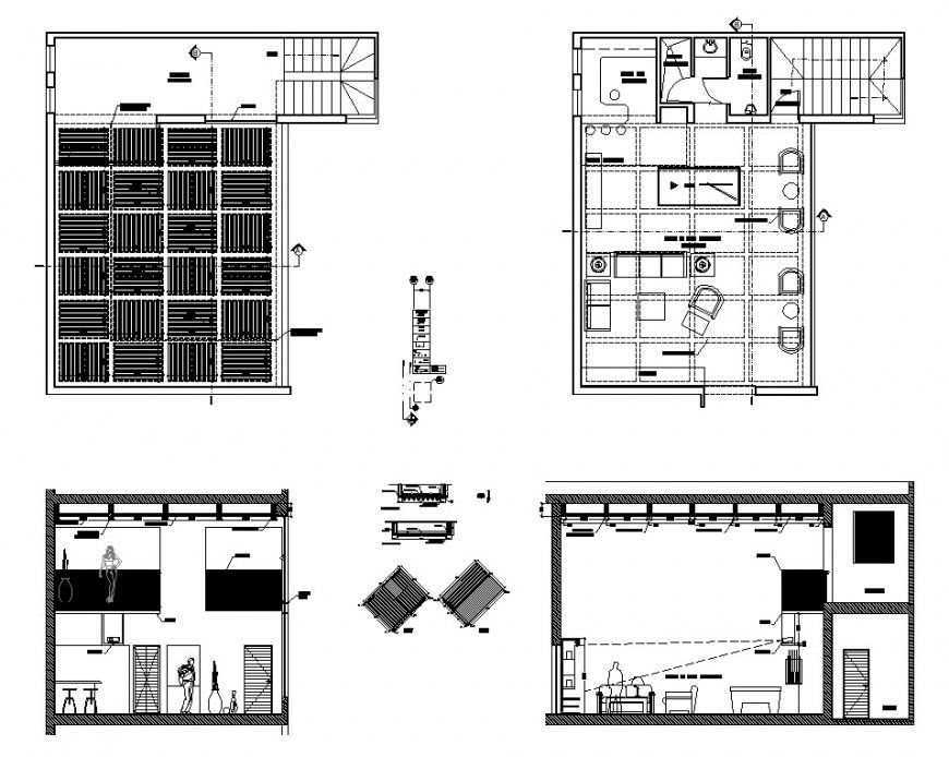 Cafe building interior with furniture detail CAD block layout autocad file