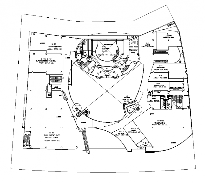 Cafe building structure detail plan 2d view layout file in dwg format
