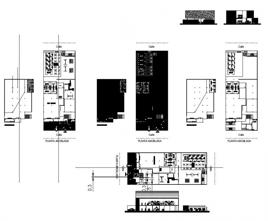 Cafe building structure detail plan and sectional detail 2d view layout autocad file