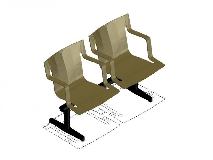 Cafe chair furniture CAD 3D model 2 seater plan