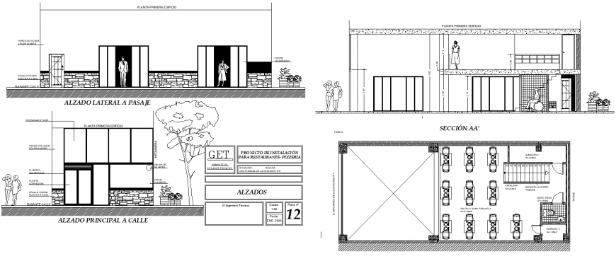 Cafe working drawing in dwg AutoCAD file.