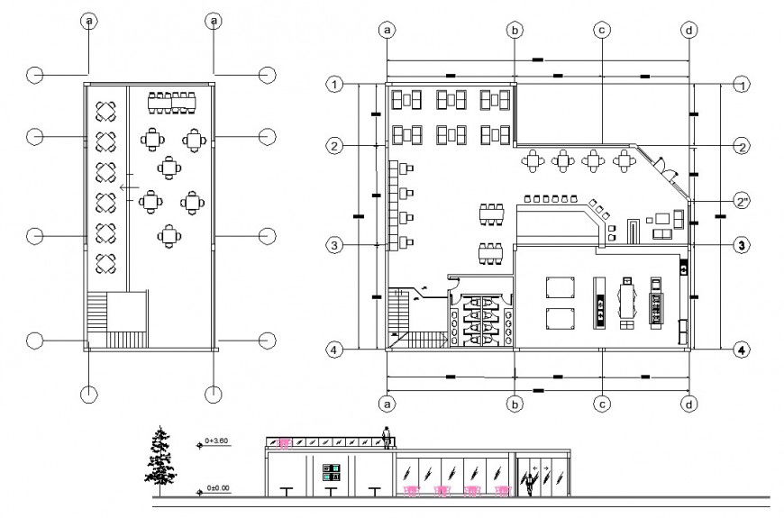 cafee plan and elevation of AutoCAD dwg file