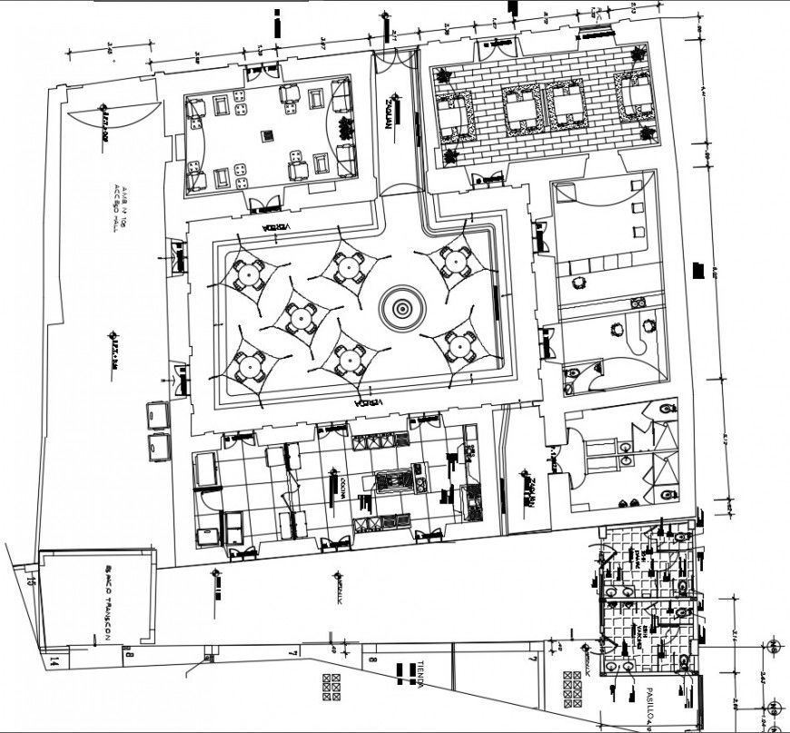 Cafeteria and food store distribution plan cad drawing details dwg file