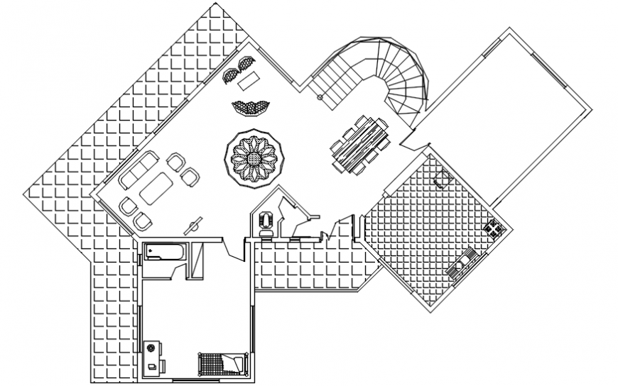 Cafeteria floor layout plan with furniture cad drawing details dwg file