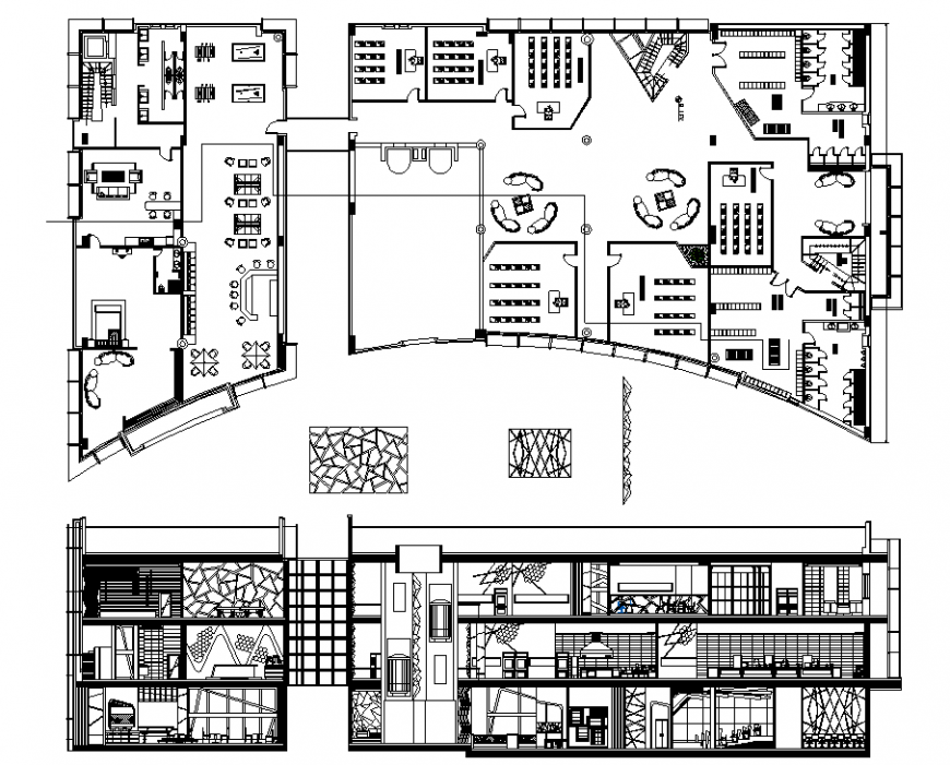 Cafeteria plan with a detail dwg file.