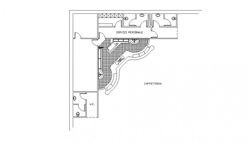Cafeteria top view architecture layout plan cad drawing details dwg file
