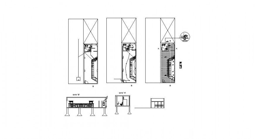 Cafeteria with bar-section, plan and auto-cad drawing details dwg file