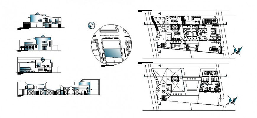 Cake shop all sided elevation, section and distribution plan cad drawing details dwg file