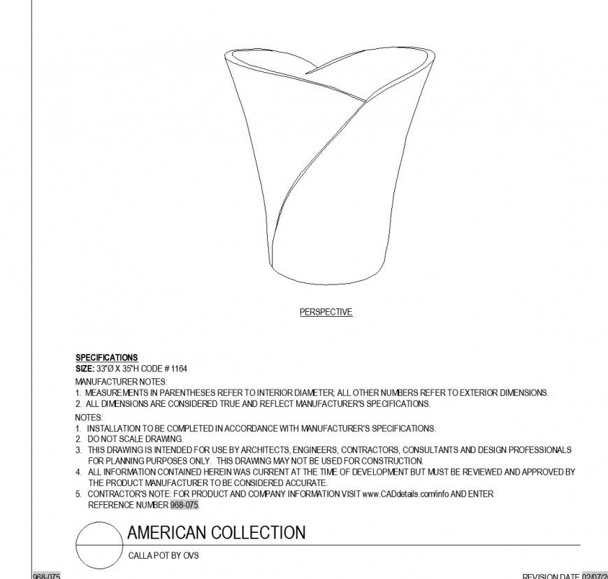 Calla pot by ovs American collection plan layout file