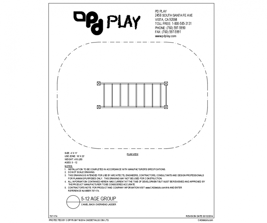 Camel back overhead ladder play equipment of garden dwg file