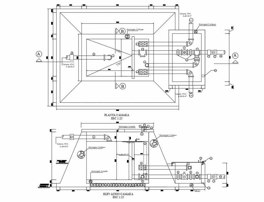 Camera installation details within walls of house dwg file
