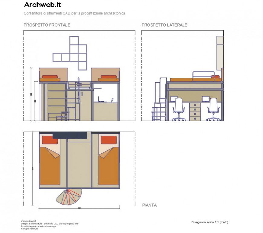 Camera ragazzi livelli plan dwg file