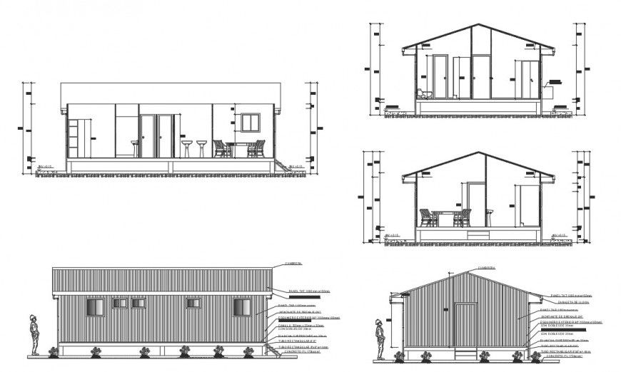 Camp house for staff elevation and section cad drawing details dwg file