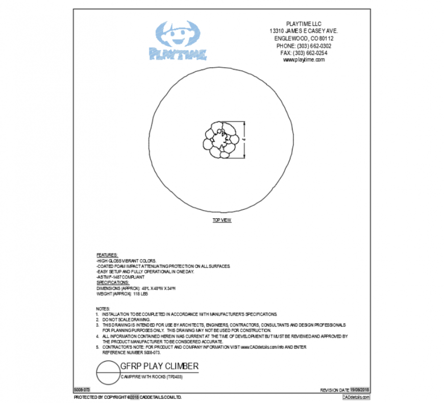 Campfire with rocks top view play equipment cad block design dwg file