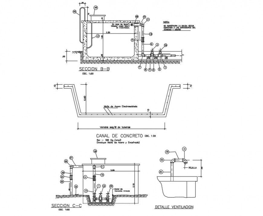 Canal construction 2d view section dwg autocad software file