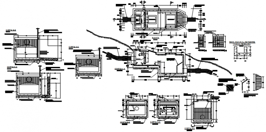 Canal irrigation system and plumbing structure cad drawing details dwg file