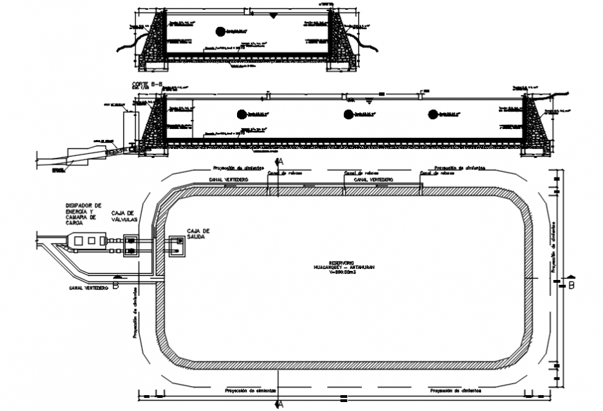 Canal sections, plan, plumbing structure and irrigation drawing details dwg file