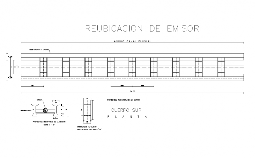 Canal structure detail 2d view layout file in dwg format