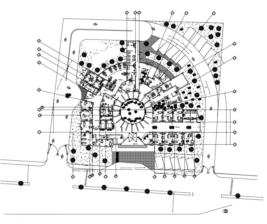 Cancer hospital distribution layout plan cad drawing details dwg file
