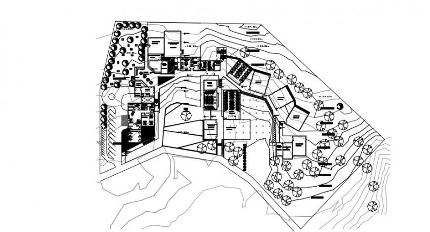 Canopy roof and hotel project top view plan detail dwg file