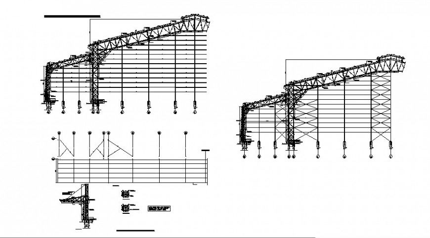 Canopy with truss structural elevation in auto cad