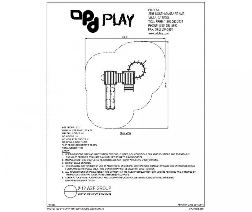 Canyon vista play park structure with landscaping details dwg file
