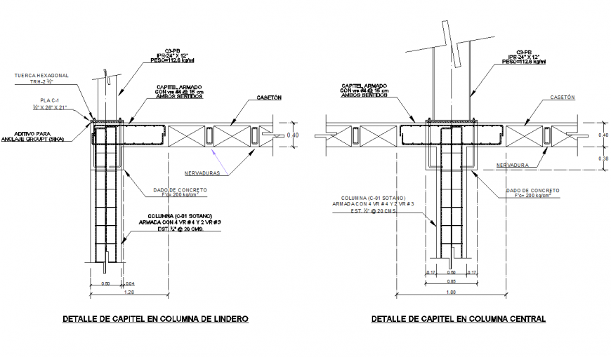 Capital detail in boundary column section autocad file