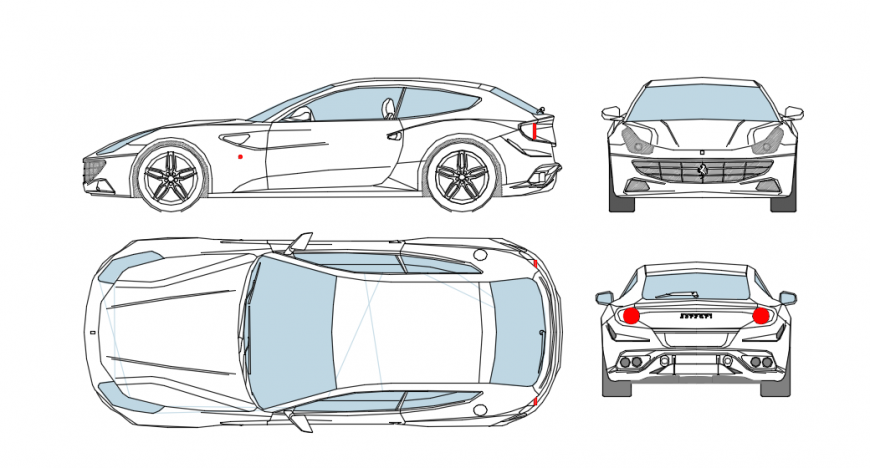 Car model elevation detail dwg file