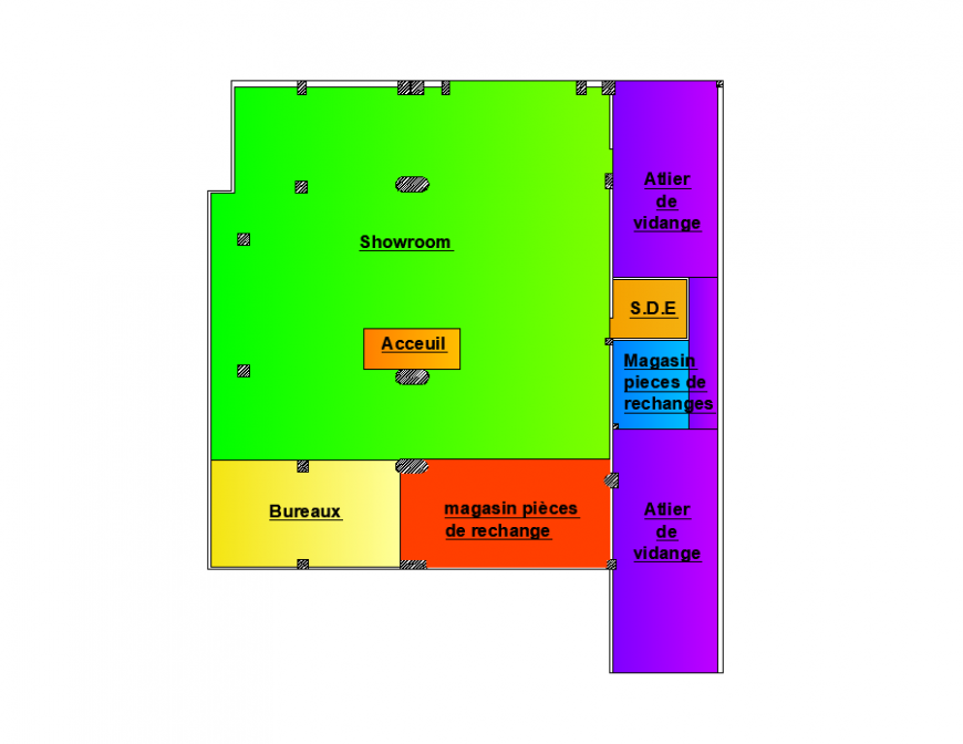 Car agency Renault show room detail layout file