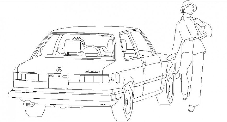 Car back elevation block with women cad drawing details dwg file
