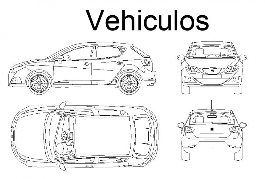 Car detail 2d view CAD vehicle blocks layout file in autocad format