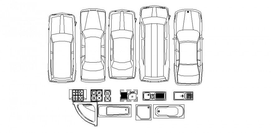 Car different vehicle block with detail of sanitary in AutoCAD