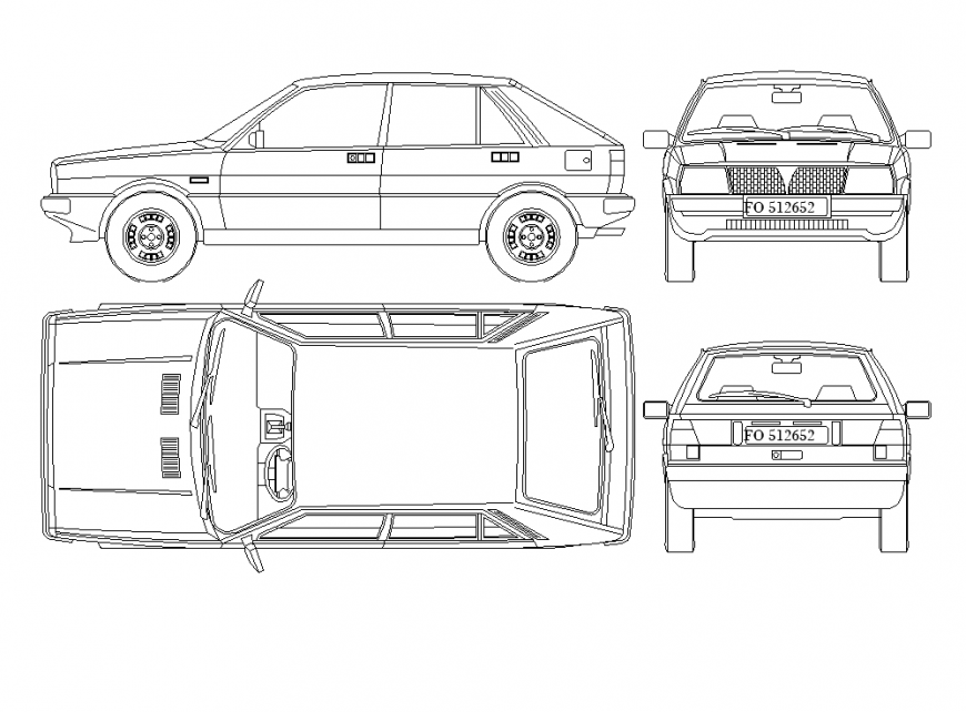 Car elevation and plan detail autocad file