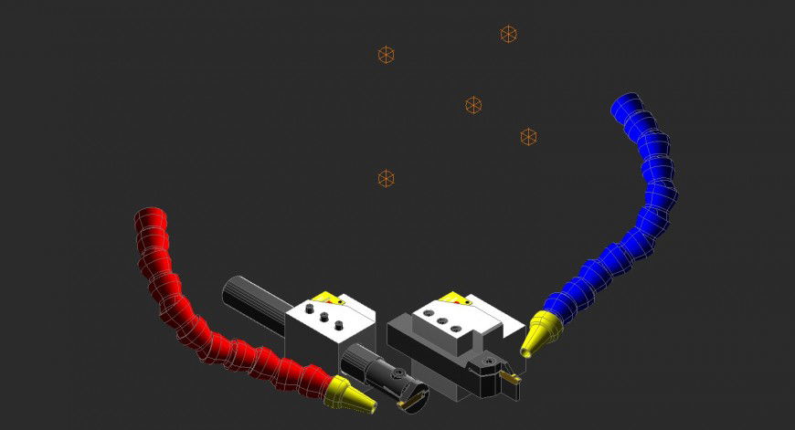 Car engine coolant system detail 3d model in dwg AutoCAD file.