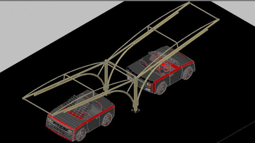 Car parking shade 3d view in auto cad software