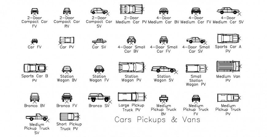 car pickup and van cad blocks dwg file