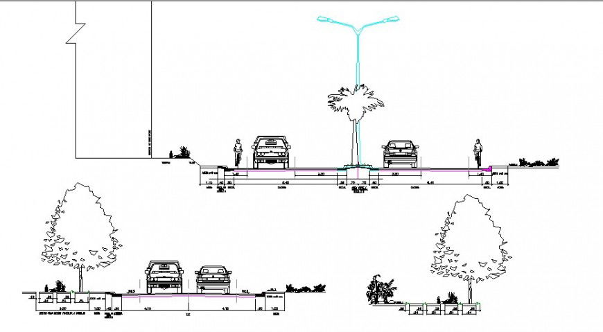 Car ramp and parking area structure details of apartment building dwg file