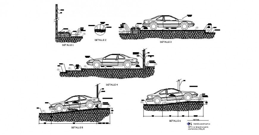 Car ramp section details with car block cad drawing details dwg file