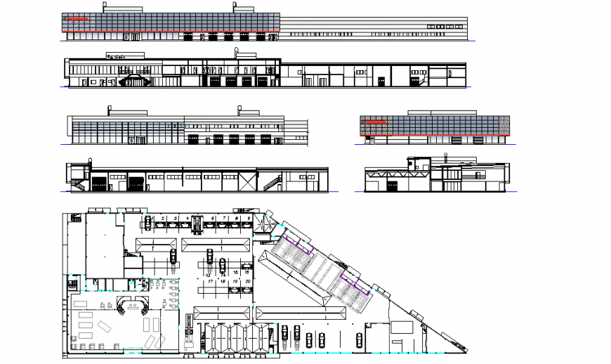 Car Show Room Plan & Elevation Detail