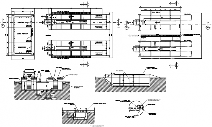 Car washes center store section, plan and construction details dwg file