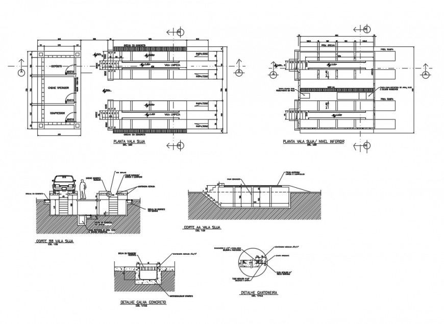 Car washes constructive structure details dwg file