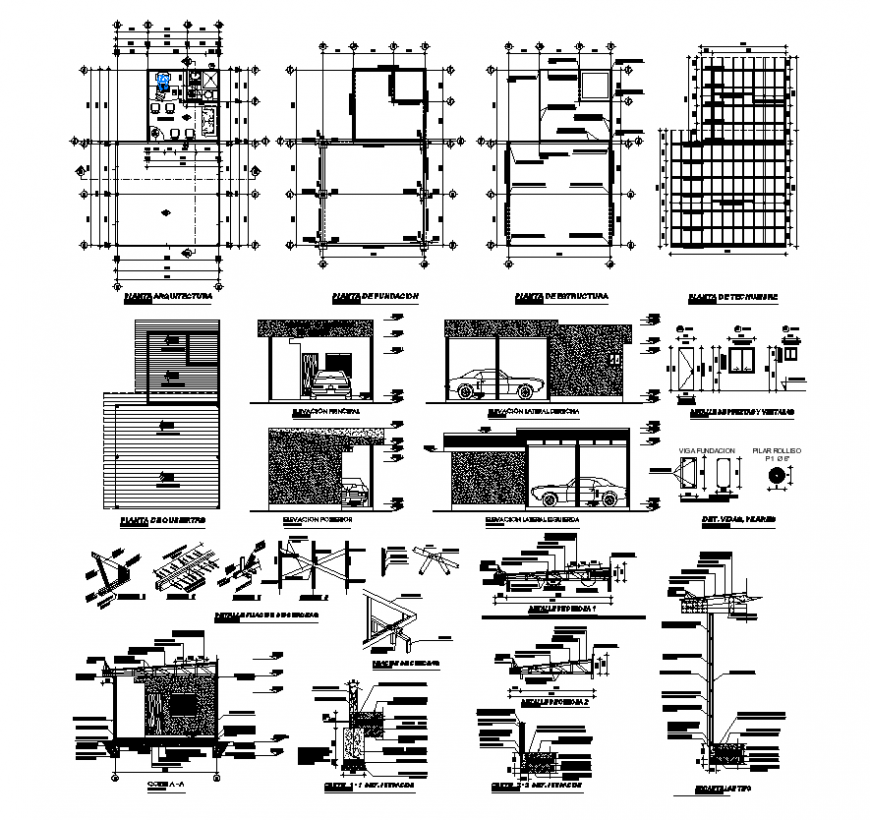 Car washing building structure detail elevation 2d view layout file