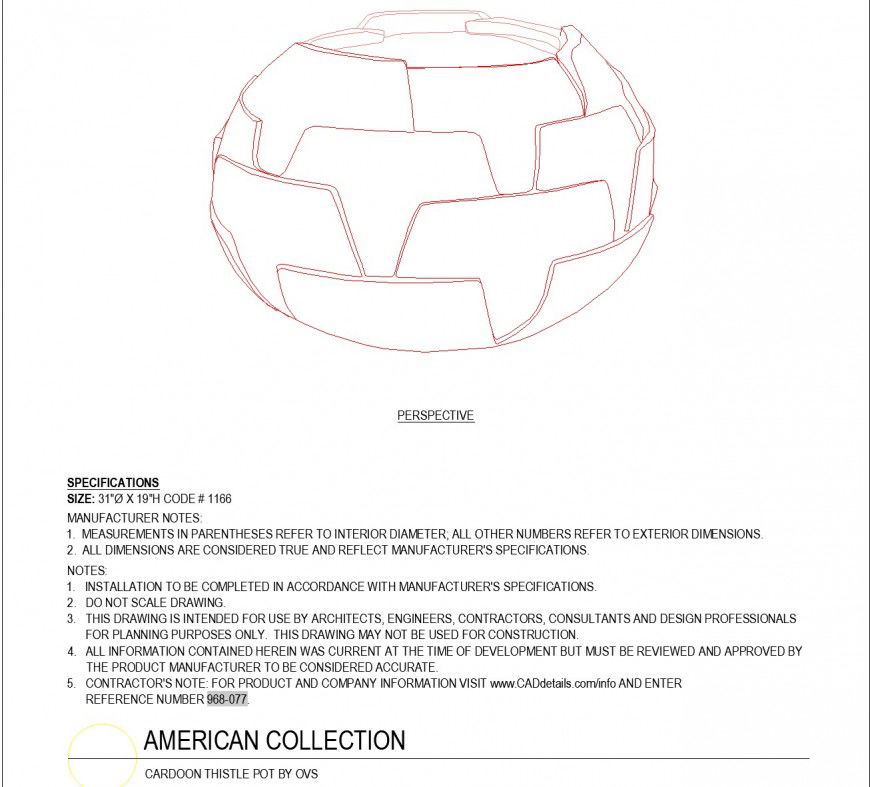 Cardoon thistle pot American collection plan dwg file